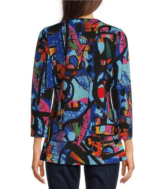 Calessa Modern Abstract Print Crew Neck 3/4 Sleeve Tunic Product Image