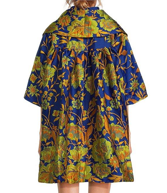 Buru Floral Print Oversized Point Collar 3/4 Sleeve Side Pocket Car Coat Product Image
