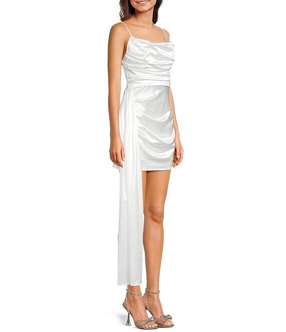 B. Darlin Drape Neck Pleated Side Tail Bodycon Dress Product Image