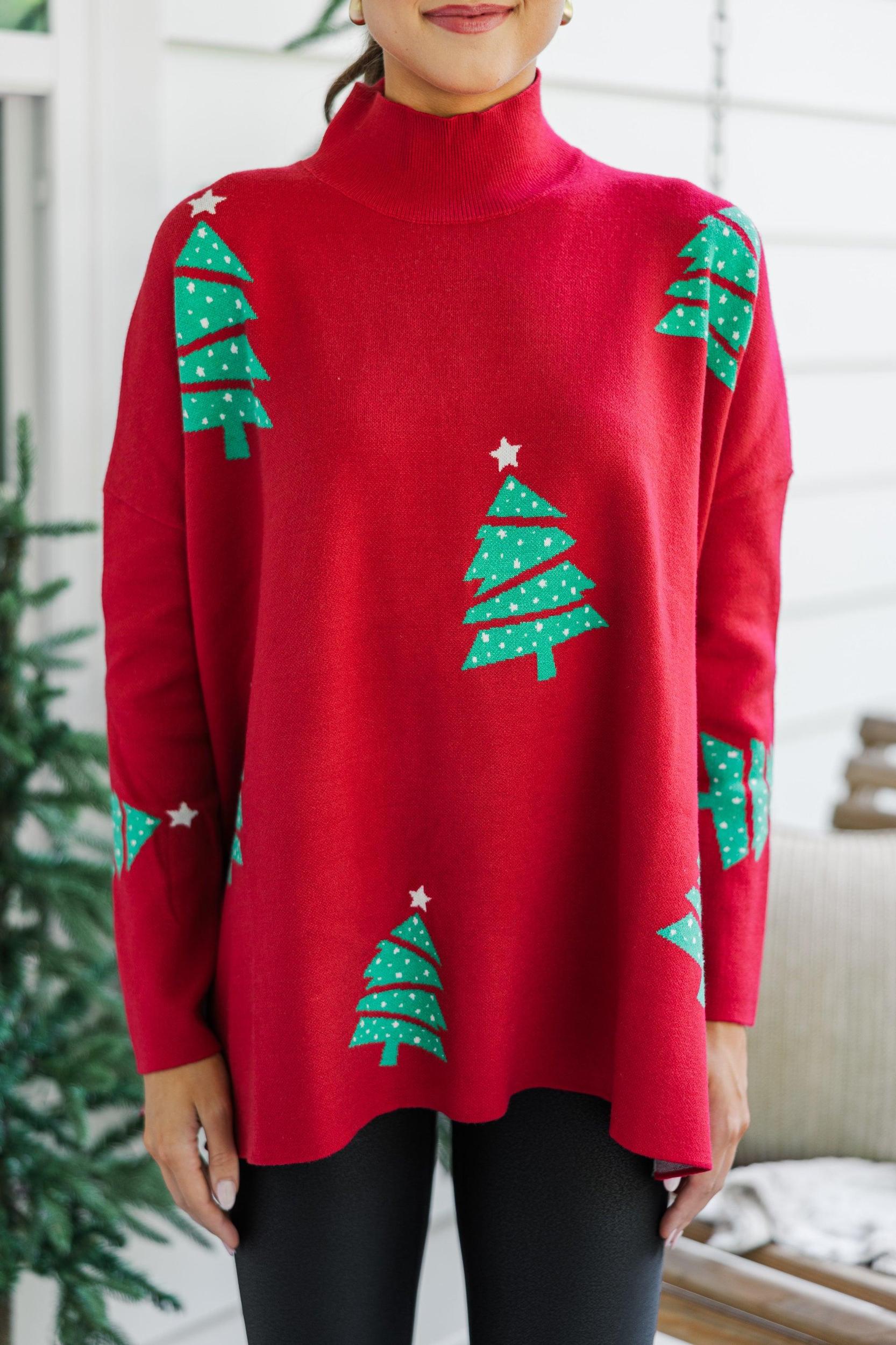Quick Decisions Red Christmas Tree Sweater Female Product Image