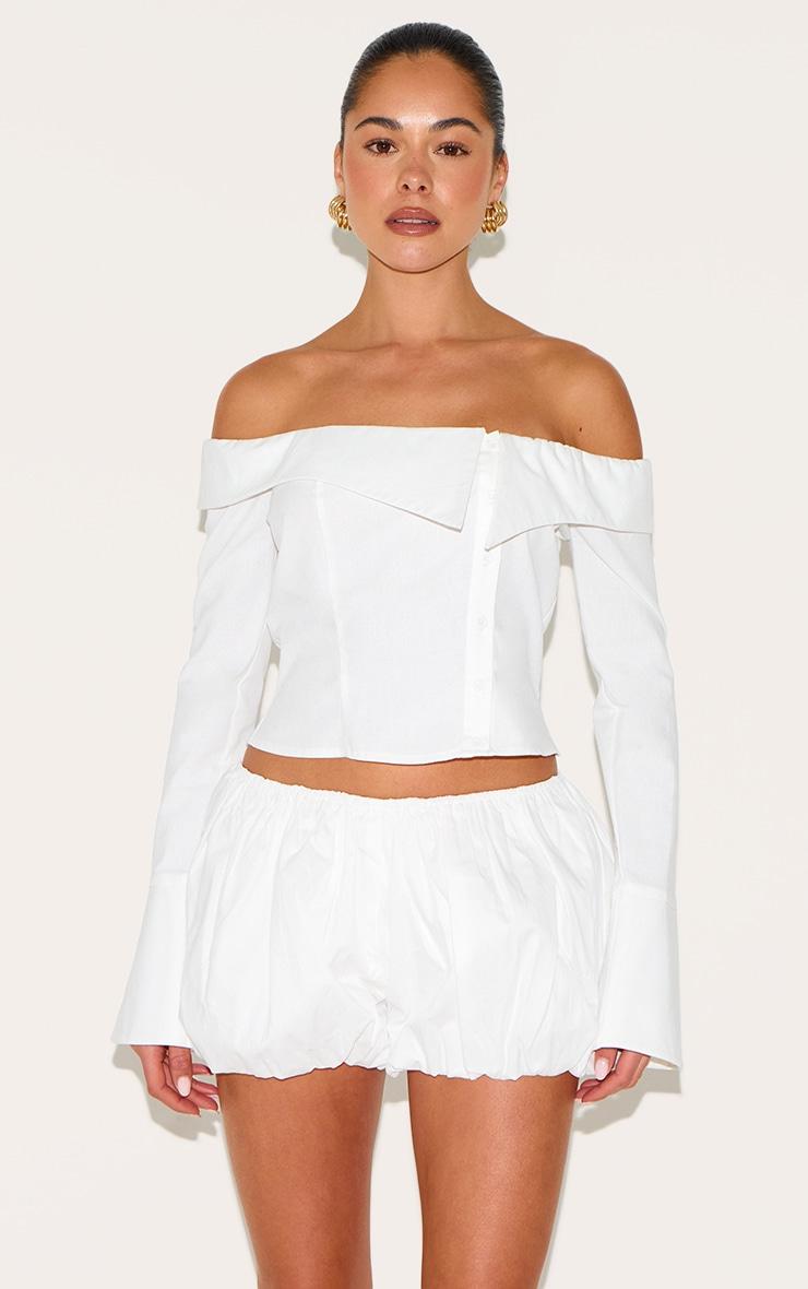 White Cotton Low Rise Puffball Mini Short Product Image