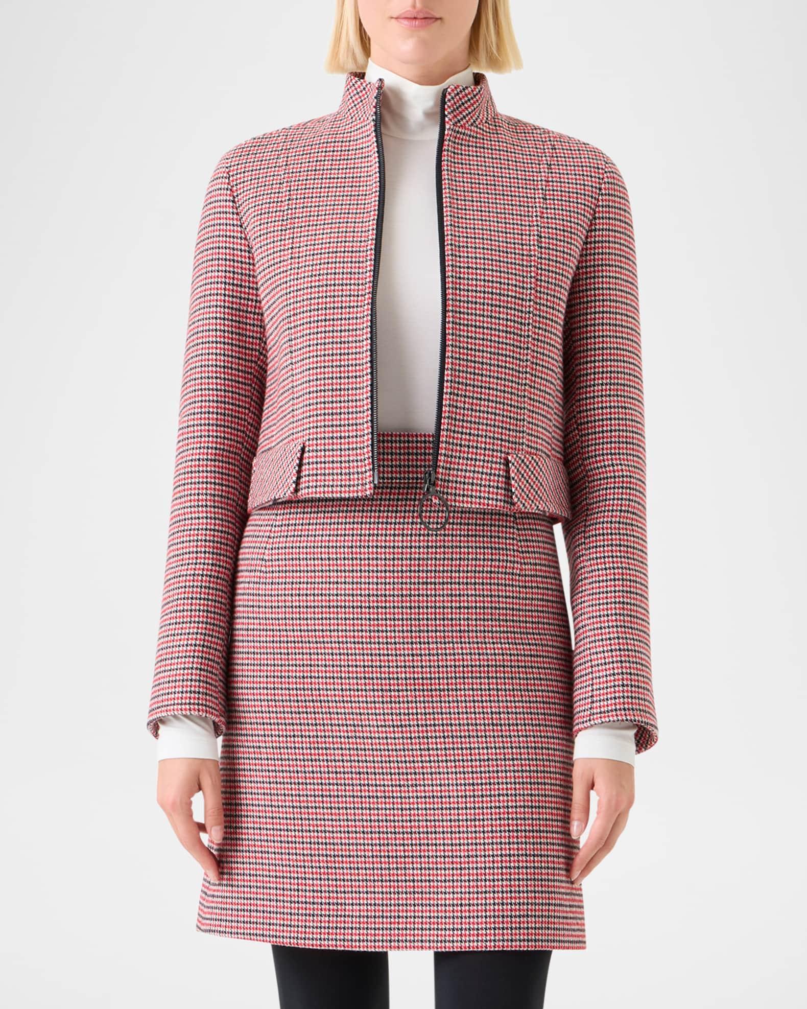 Houndstooth Wool Fresco Crop Bomber Jacket Product Image