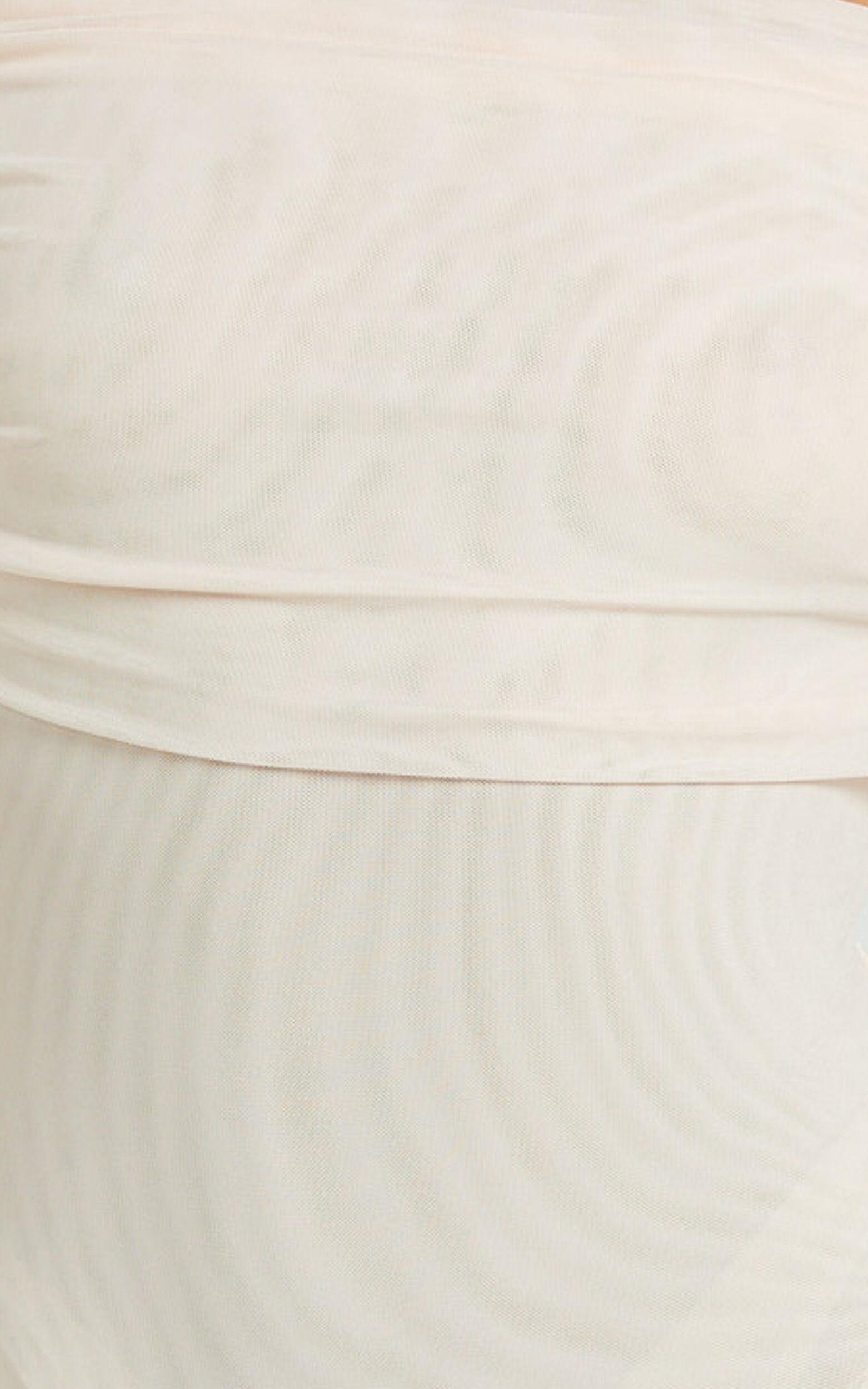 Jaythen Bodysuit - Long Sleeve Off Shoulder Ruched Mesh Bodysuit in Cream Product Image