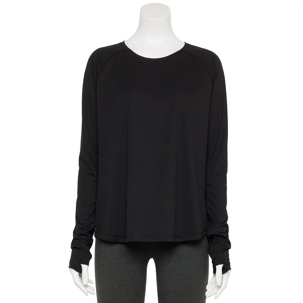 Petite Tek Gear® Dry Tek Long Sleeve Tee, Women's, Size: Small Petite, Mineral Black Product Image