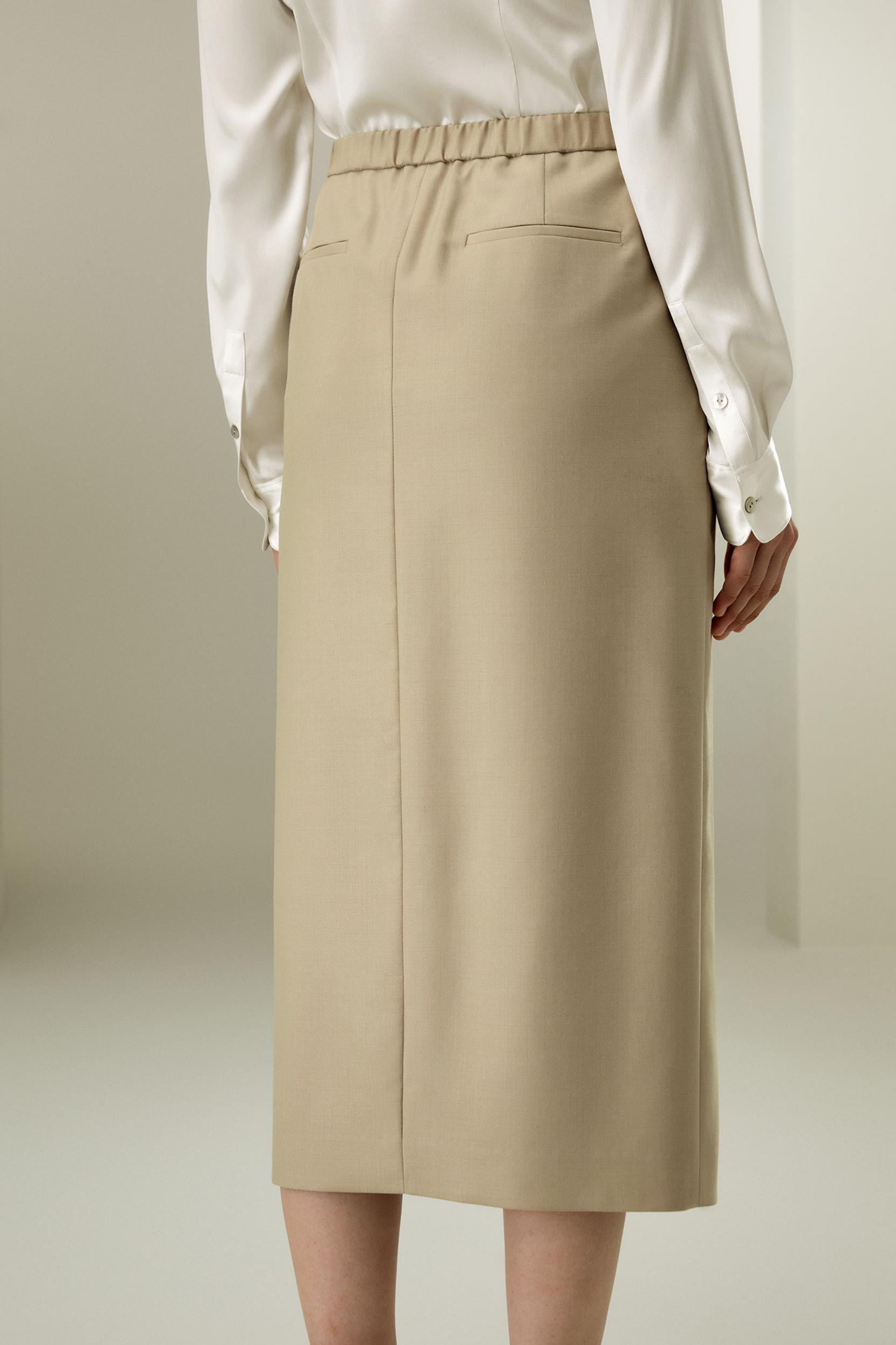 LILYSILK Wool Skirt - Female - Black Silk and Wool - Delicate Elastic Back Waist Skirt 6 Product Image