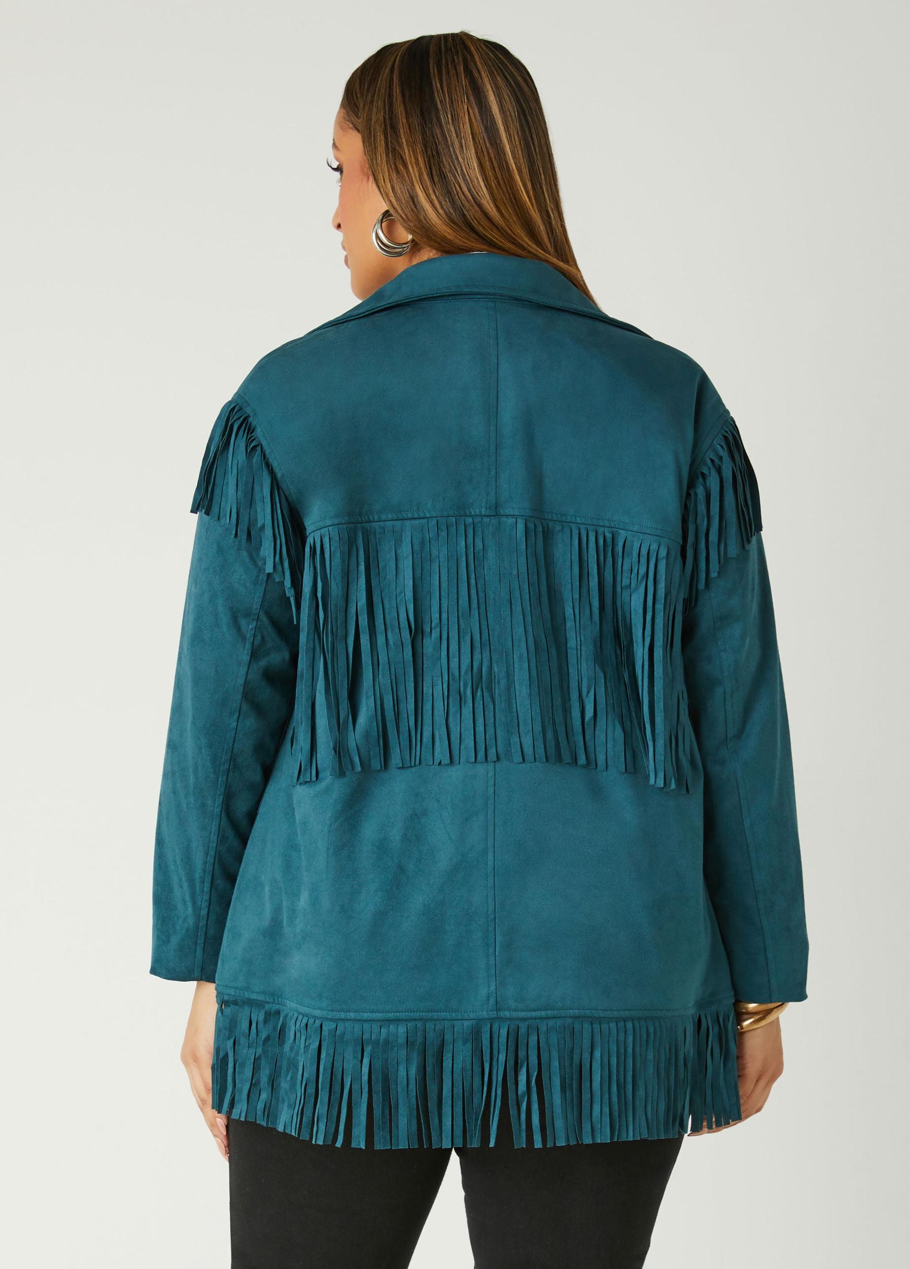 Plus Size Fringed Faux Suede Jacket Ashley Stewart Product Image