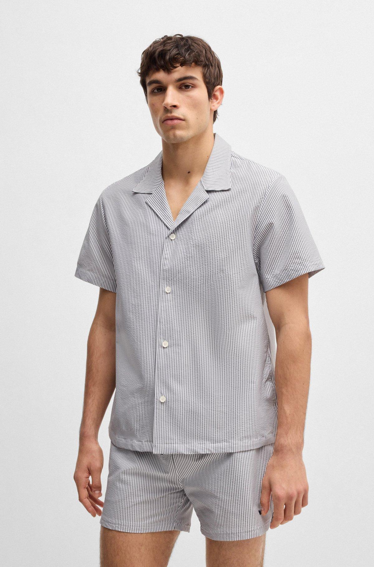 BOSS - Regular-fit beach shirt in seersucker fabric - Dark Blue Product Image