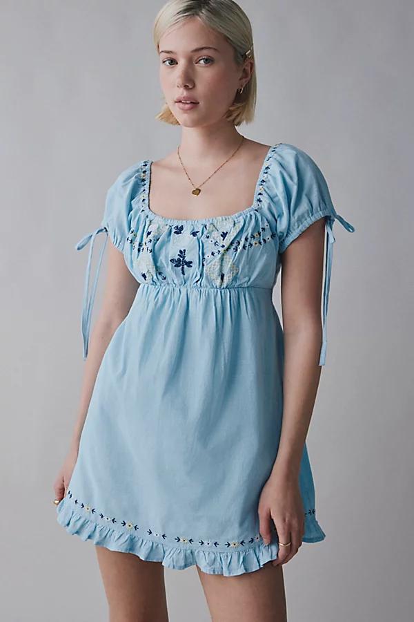 Kimchi Blue Marcella Embroidered Tie-Back Babydoll Mini Dress Womens at Urban Outfitters Product Image