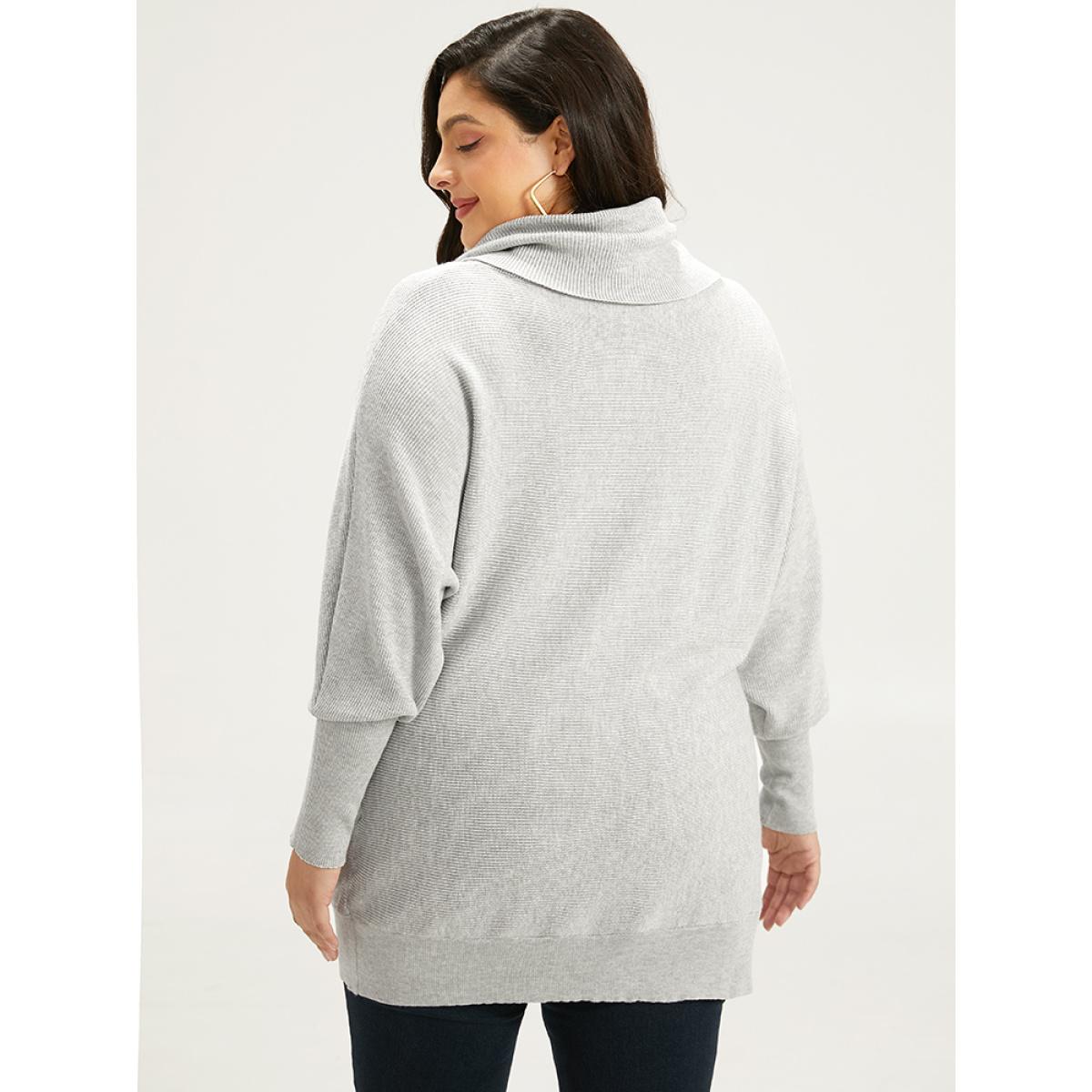 Plus Size Supersoft Essentials Lapel Collar Batwing Sleeve Pullover LightGray Women Casual Loose Long Sleeve Lapel Collar Dailywear Pullovers BloomChic 14-16/1X Product Image