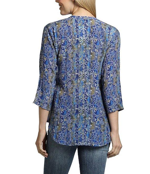 APNY Paisley Mandarin Collar 3/4 Sleeve Button Front Top Product Image
