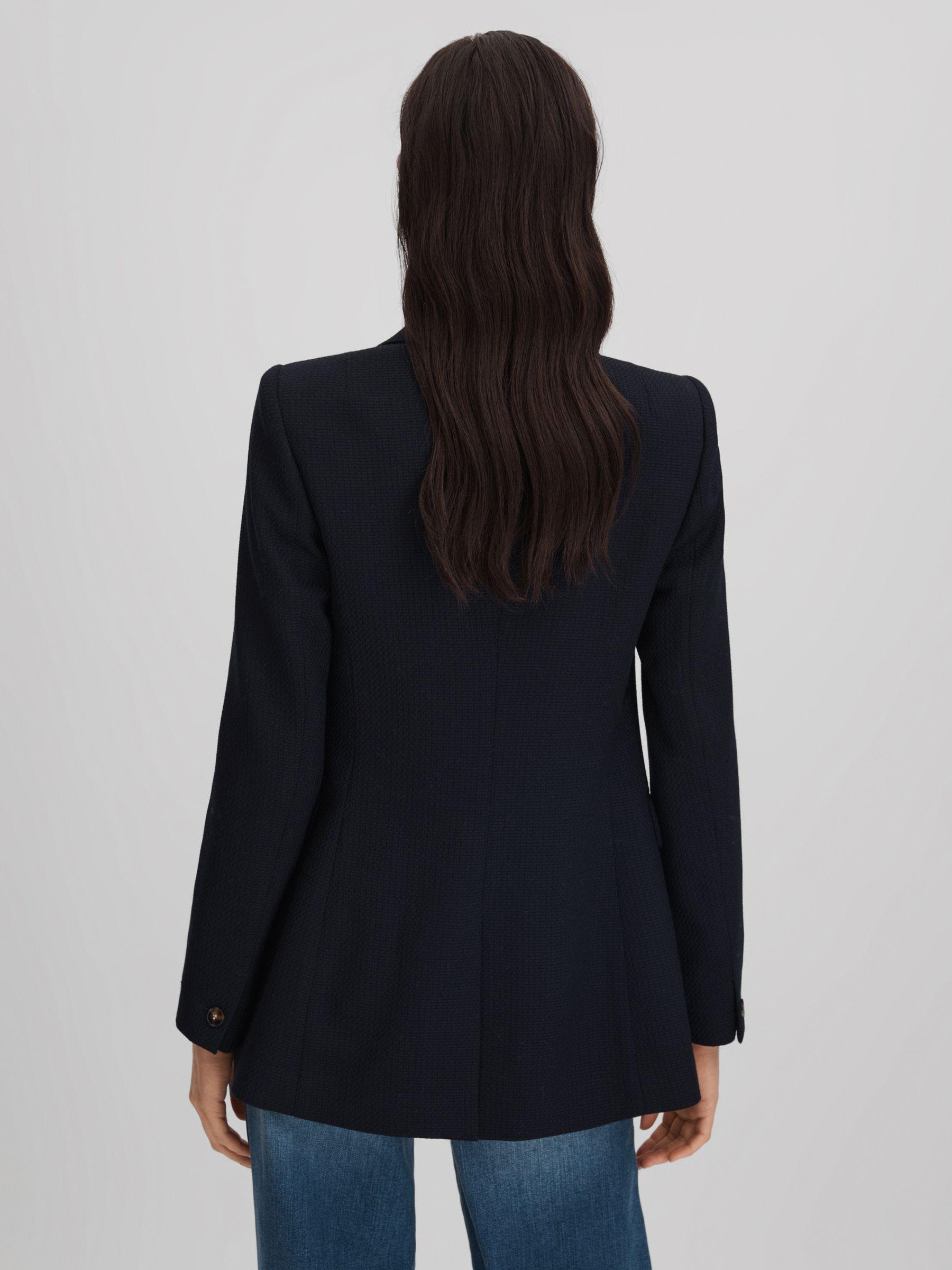 Lana Navy Petite Tailored Textured Wool Blend Double Breasted Blazer Product Image