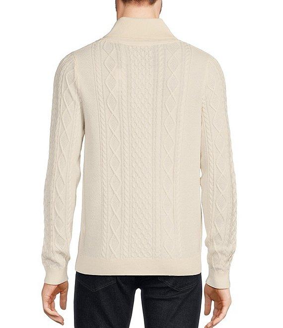 Murano Inflorescence Collection Solid Cable Textured Wool Blend Shawl Collar Sweater Product Image