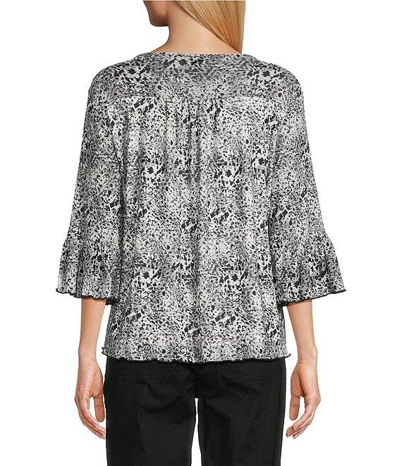 Intro Soft Mesh Mini Animal Print 3/4 Romantic Sleeve Top Product Image