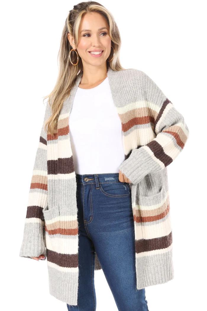 Striped Knitted Cardigan With Pockets Product Image