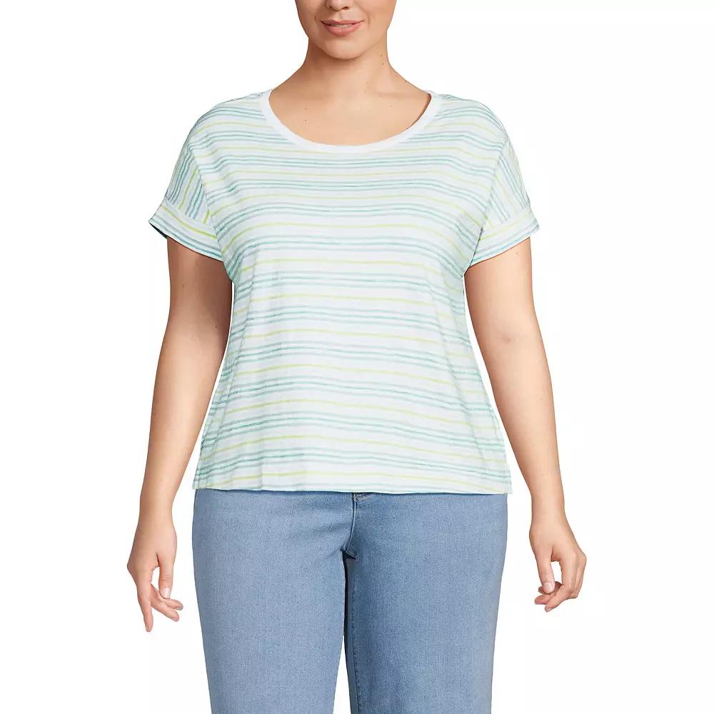 Plus Size Lands' End Slub T-Shirt, Women's, Size: 1XL, Misty Blue Stripe Product Image