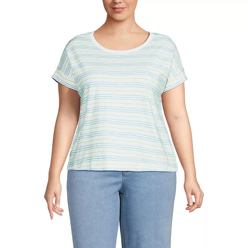 Plus Size Lands' End Slub T-Shirt, Women's, Size: 1XL, Misty Blue Stripe Product Image
