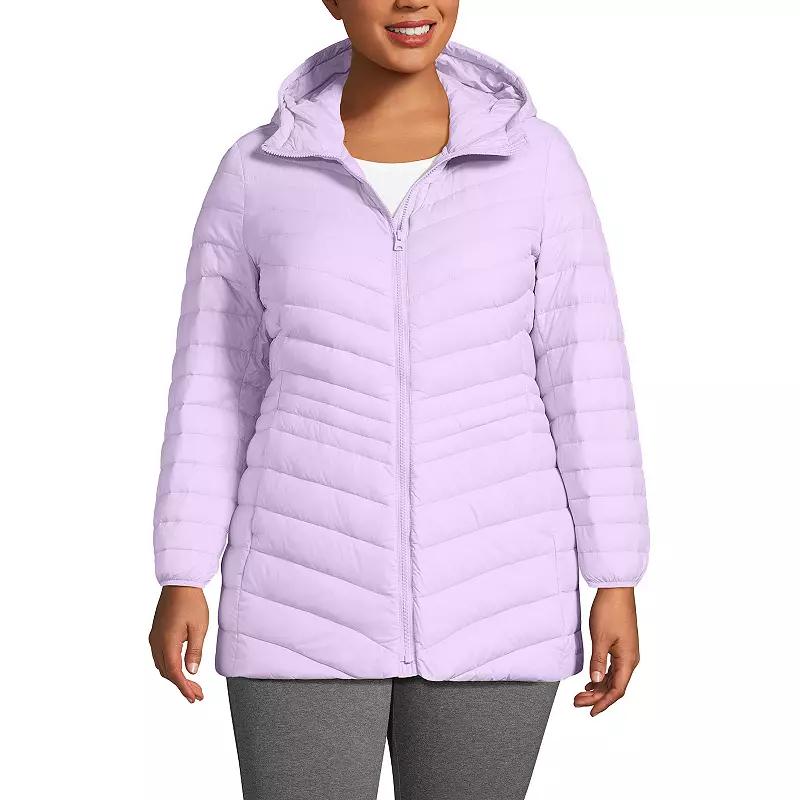 Plus Size Lands' End Hood Wanderweight Ultralight Down Packable Jacket, Women's, Size: 1XL, Dusk Gray Product Image