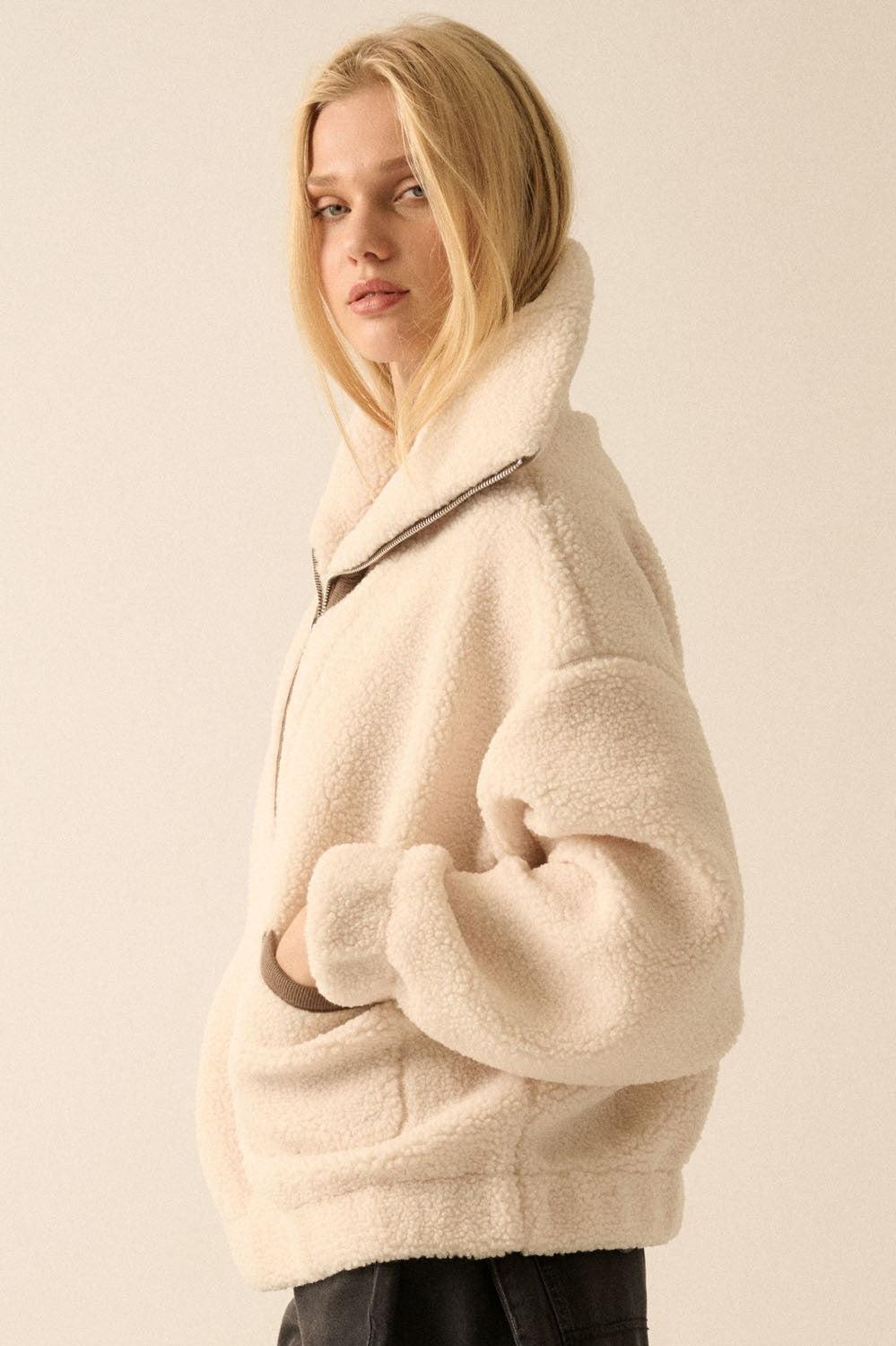 Oversized Sherpa Half Zip Pullover Jacket Product Image