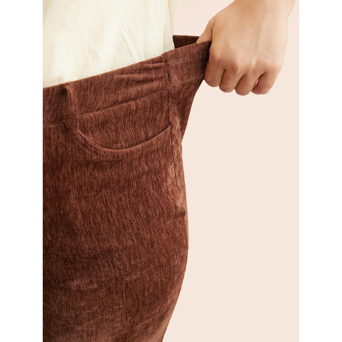 Plus Size Mid Rise Chenille Bootcut Pants Women Browncoffeecolor Elegant Bootcut Mid Rise Everyday Pants BloomChic 30/6X Product Image