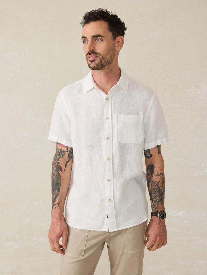 Short-Sleeve Palma Linen Shirt - Bright White Basketweave Product Image