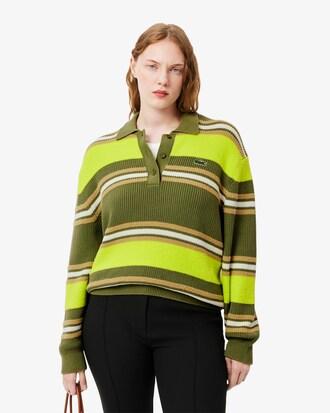 Ribbed Striped Knit Polo Sweater Product Image
