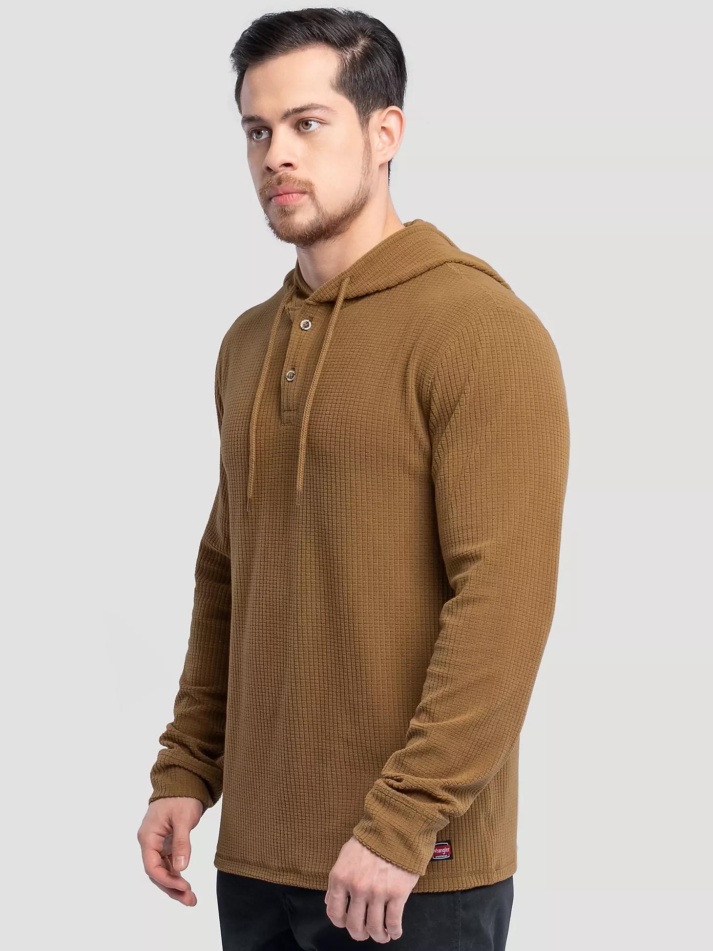 Men's Hooded Workwear Grid Fleece Henley in Rubber Product Image