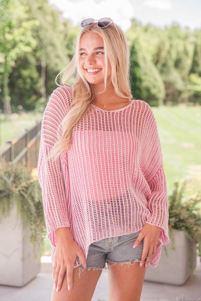 Don't Keep Me Waiting Pink Washed Open Knit Sweater FINAL SALE Product Image