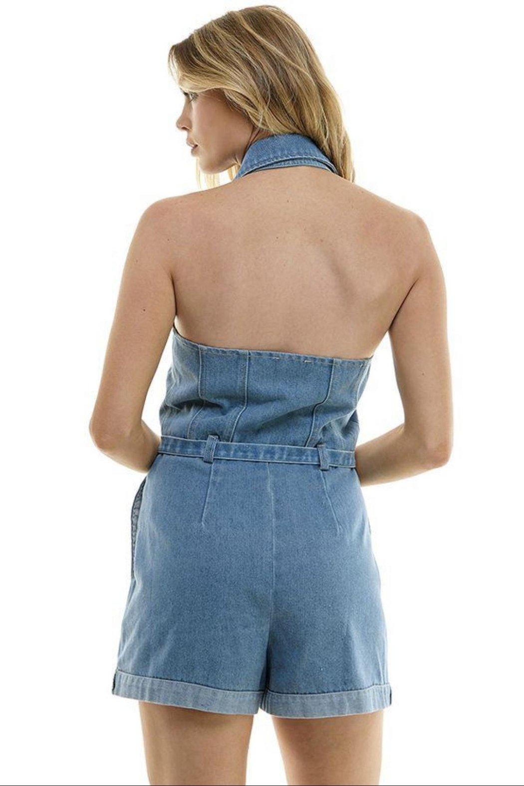 Denim Halter Romper Product Image