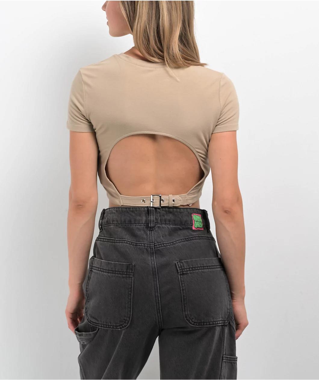 Zine Brianna Khaki Buckle Crop T-Shirt Product Image