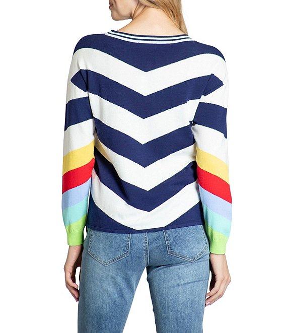 APNY Chevron V-Neck Long Sleeve Rainbow Cuff Top Product Image