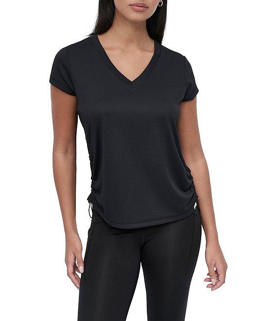 DKNY Sport by Donna Karan V Neck Short Sleeve Tech Ruched Side Seam Tee Product Image
