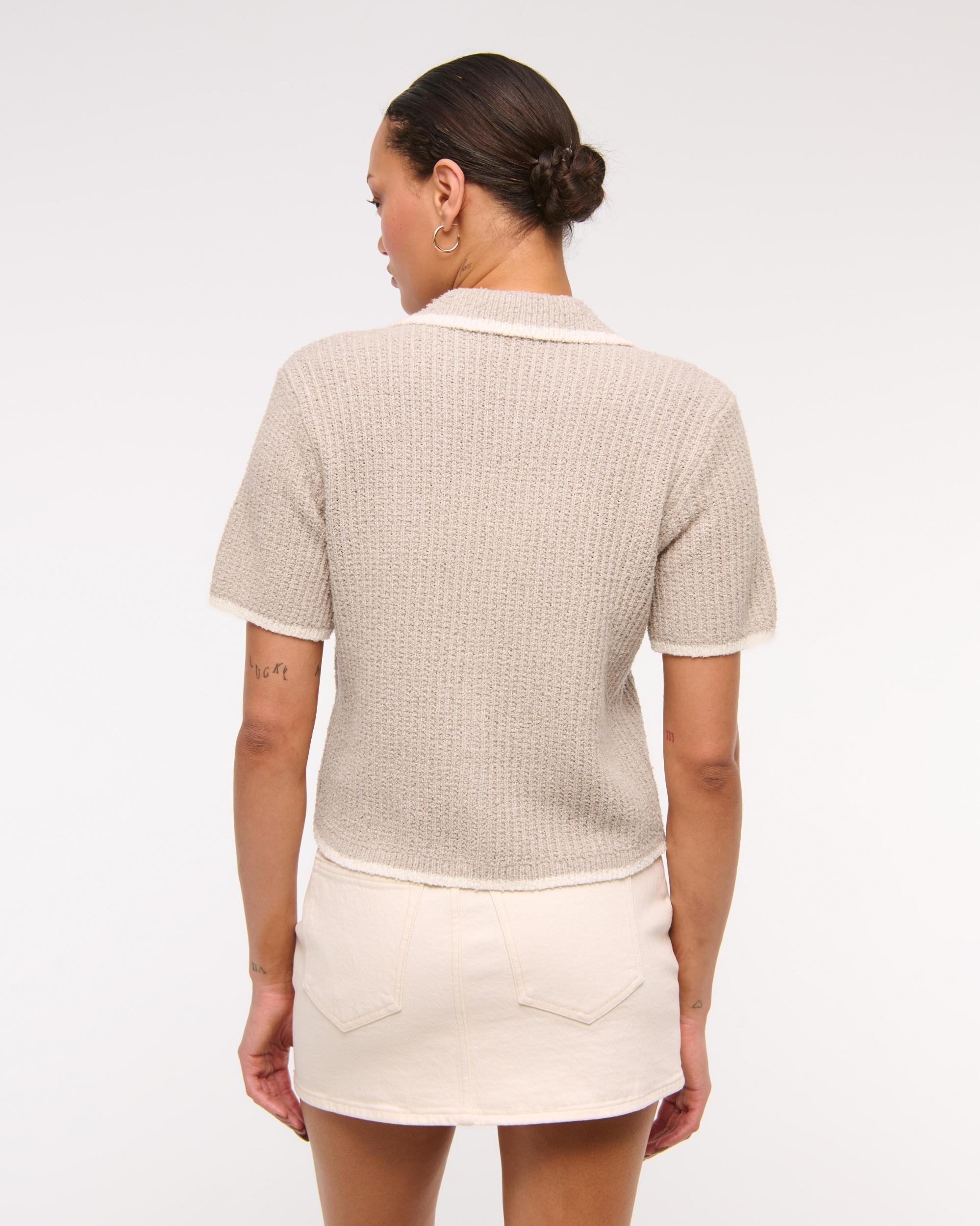 Short-Sleeve Crochet-Style Polo Product Image