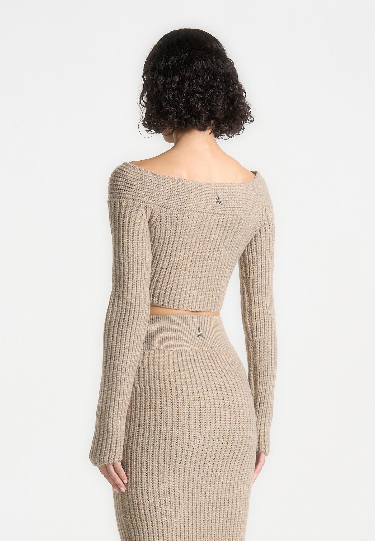 Off Shoulder Knit Crop Top - Beige Marl Female Product Image