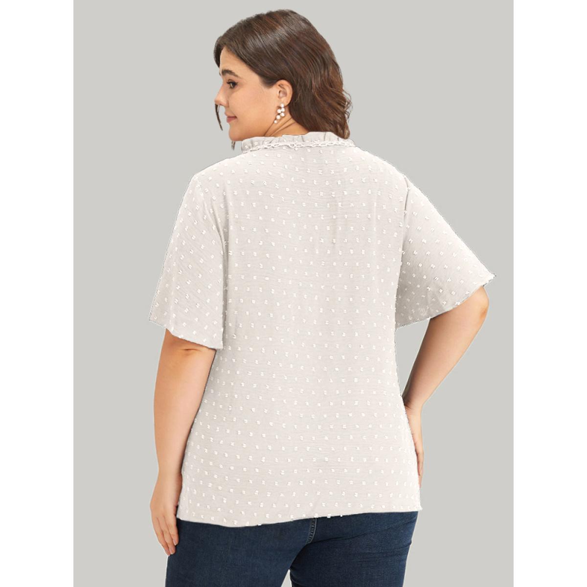 Plus Size White Polka Dot Frill Trim V Neck Flutter Blouse Women Elegant Short sleeve V-neck Work Blouses BloomChic 18-20/2X Product Image