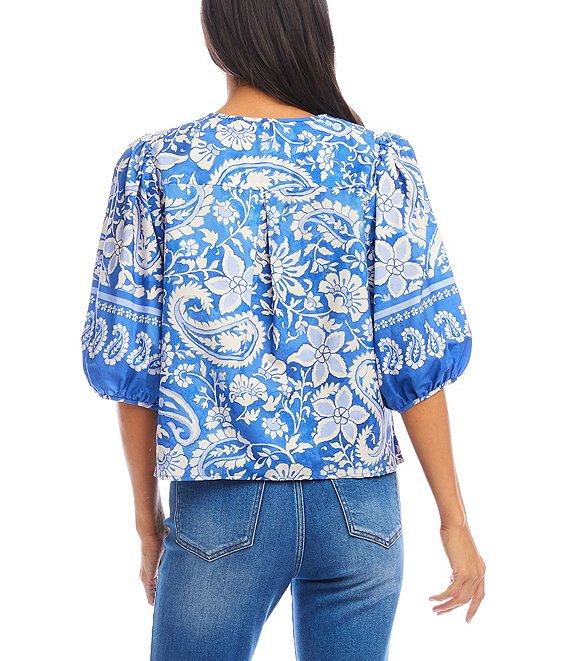 Karen Kane Crew Neck Short Sleeve Floral Paisley Printed Blouse Product Image