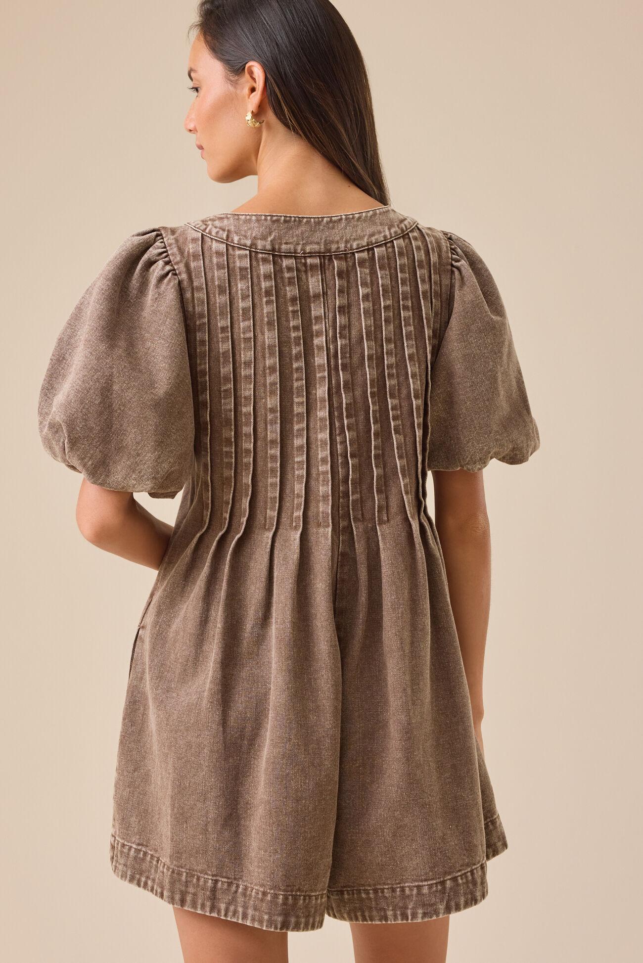 Evie Puff Sleeve Denim Romper Product Image