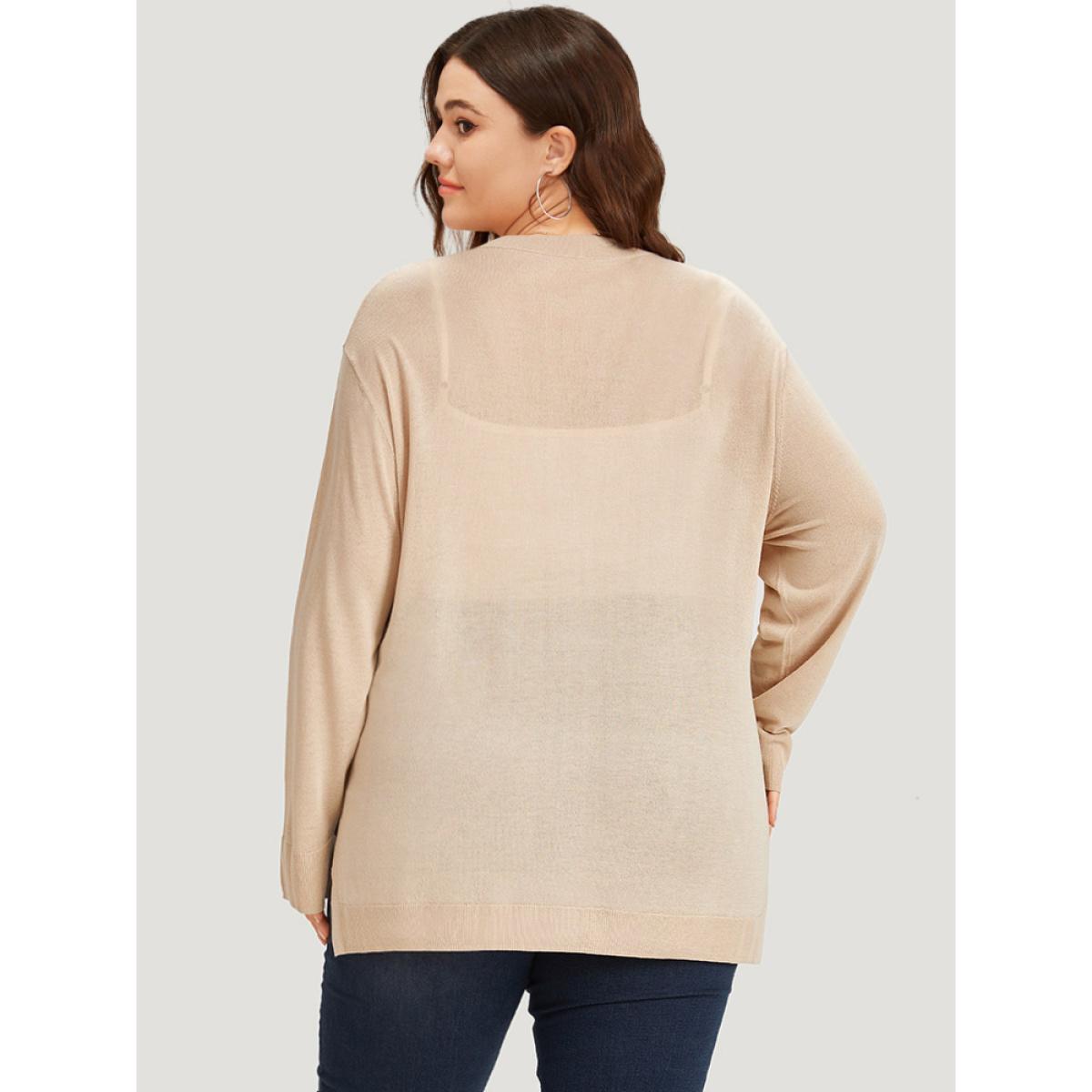 Plus Size Supersoft Essentials Solid Button Through Loose Cardigan Apricot Women Casual Loose Long Sleeve Everyday Cardigans BloomChic 28/5X Product Image