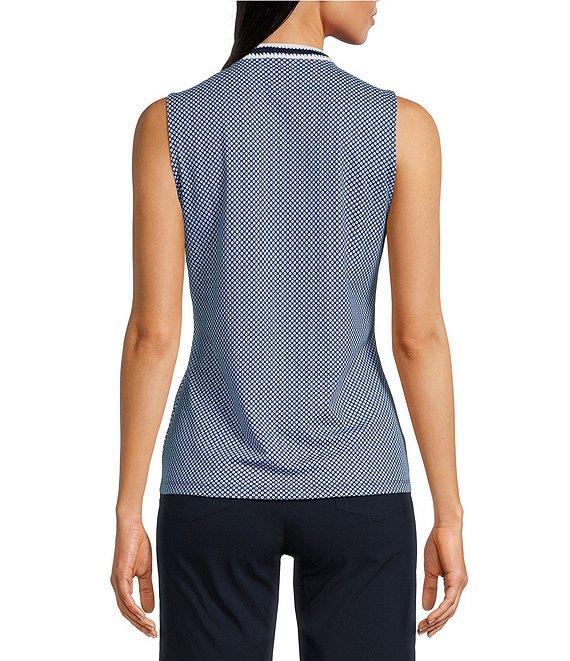 J.McLaughlin Darya Printed Knit Crochet Split V-Neck Sleeveless Top Product Image
