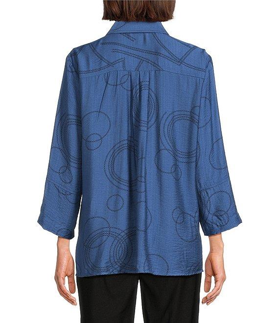 Ali Miles Woven Geometric Print Point Collar 3/4 Sleeve Button-Front Tunic Product Image