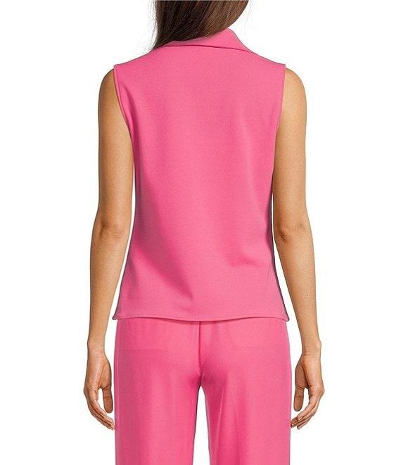 Calvin Klein Stretch Scuba Crepe Collared V-Neck Sleeveless Twist Front Top Product Image