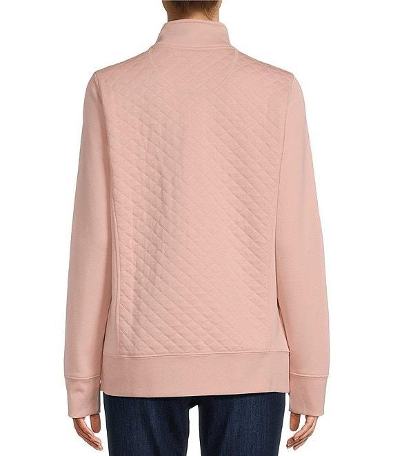 L.L.Bean Quilted Knit Stand Collar Long Sleeve Kangaroo Pocket Quarter-Zip Pullover Top Product Image