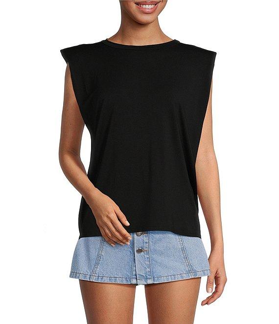 Gianni Bini Kelia Muscle Shoulder Pad Sleeveless Crew Neck Knit Tank Product Image