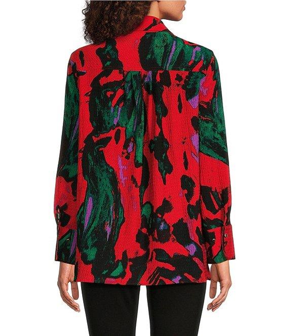Calessa Printed Abstract Collared 3/4 Sleeve Button Down Top Product Image