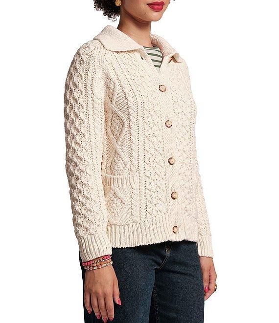 FRANCES VALENTINE Pima Cotton Button Front Long Sleeve Fisherman Cardigan Product Image