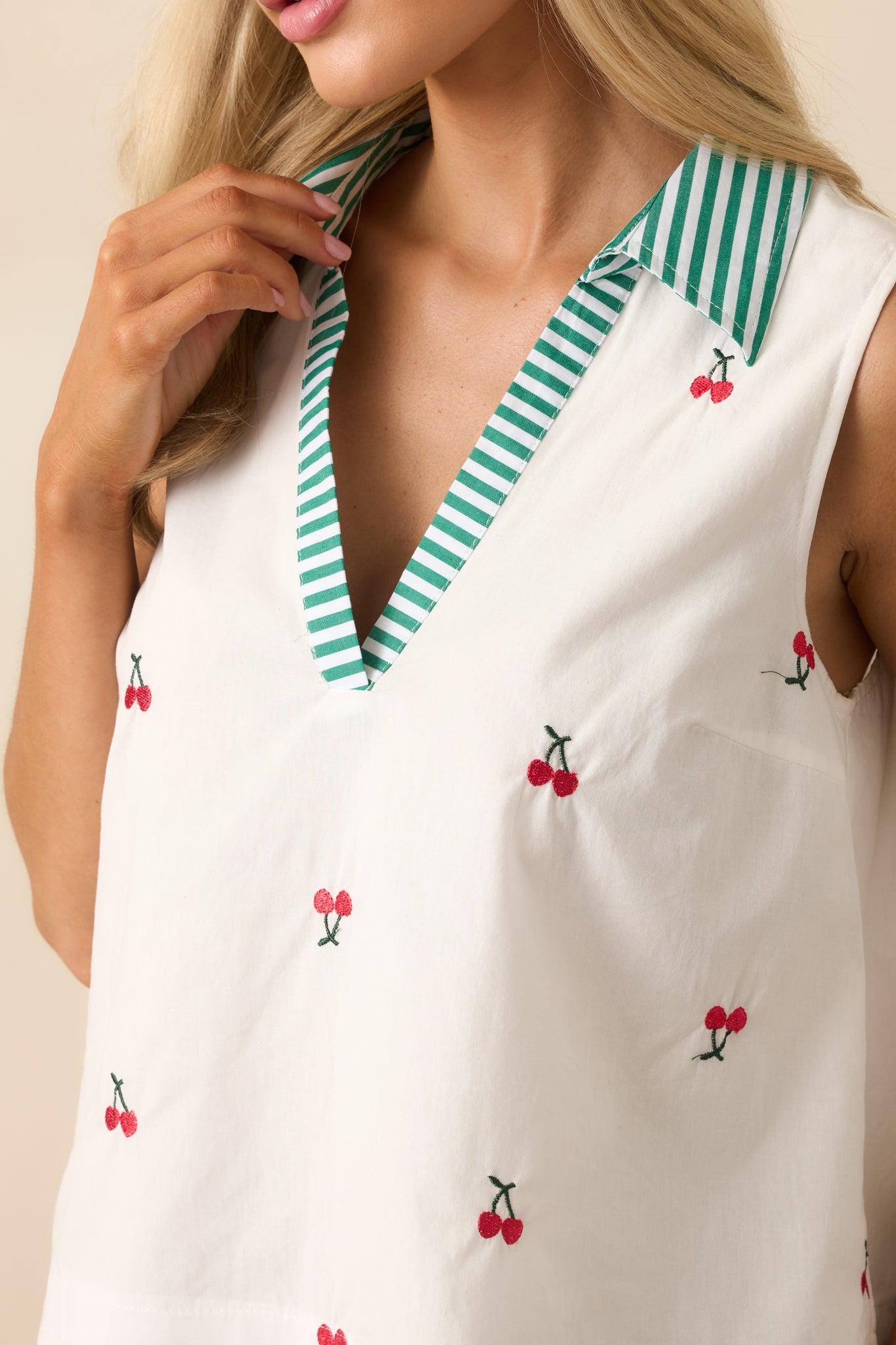 Summer Breeze Cotton Ivory Cherry Sleeveless Blouse Product Image