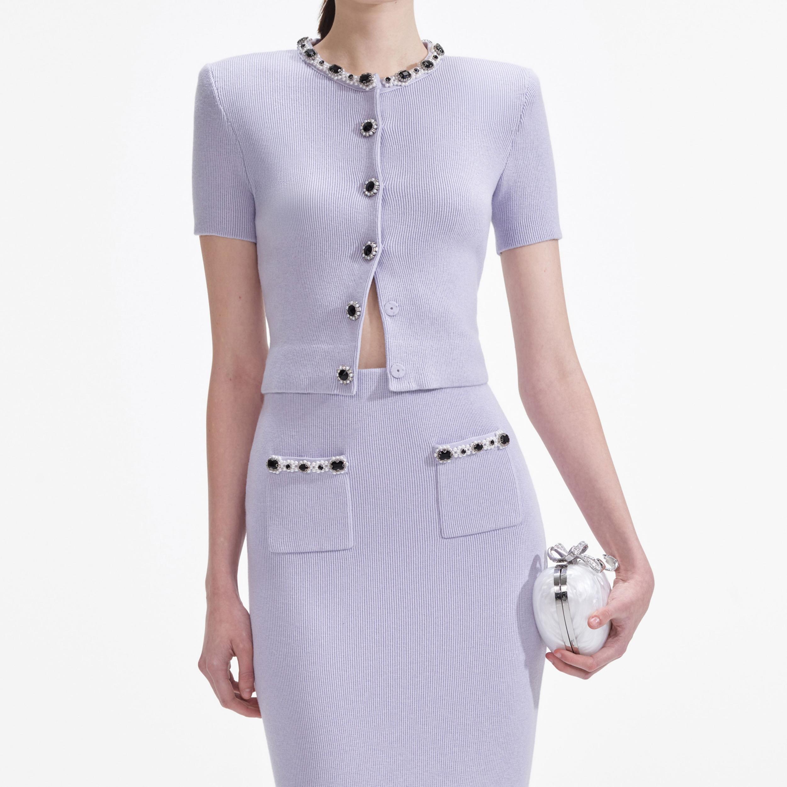 Lilac Embellished Knit Top Product Image