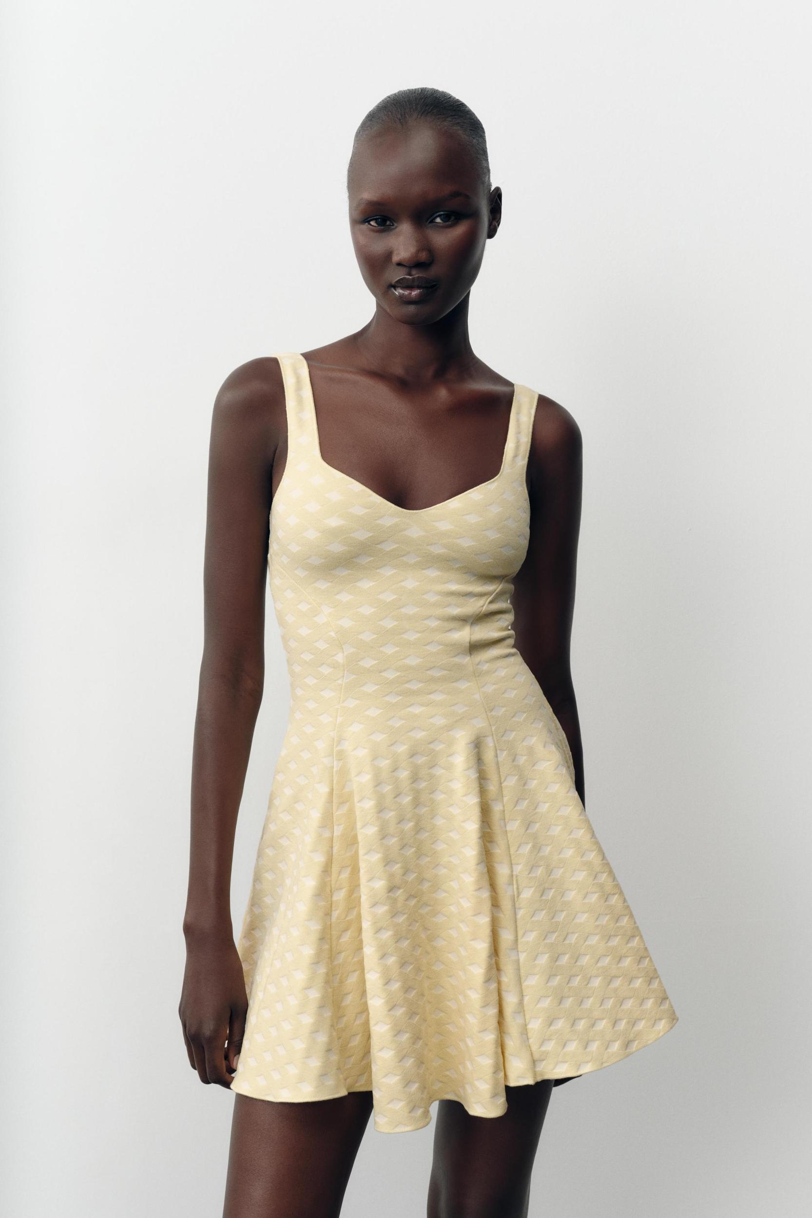 JACQUARD STRETCH SKATER DRESS Product Image