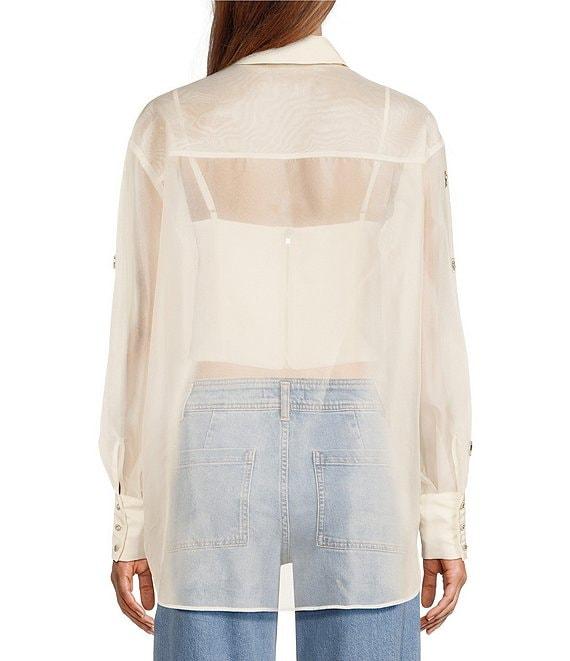 Antonio Melani Priscilla Organza Sheer Jewel Embellished Point Collar Long Sleeve Button Front Blouse Product Image
