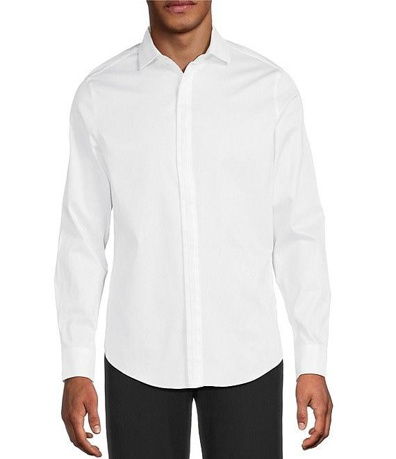 Murano Slim Fit Solid Sateen Pintuck Long Sleeve Woven Shirt Product Image