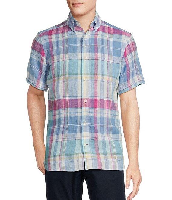 Cremieux Blue Label French Linen Small Plaid Short Sleeve Woven Shirt Product Image